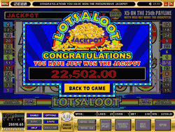 Lotsaloot 5 reel, 25 payline, 25 Coin Progressive Video Slot game