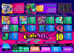 Crazy 80s Video Slot Payscreen 1