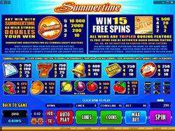 Summertime Video Slot Payscreen 1